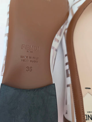 Fendi Brown White Zucca FF Logo PVC Ballet Flats 36 sz