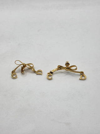 Christian Dior Gold-tone CD Logo Bow Clip-On Earrings