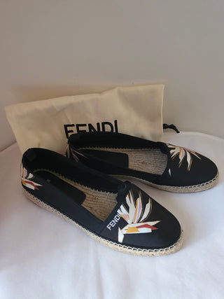 Fendi Black Logo Printed round-toe espadrilles 40 sz