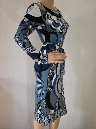 Emilio Pucci Blue Multicolor Printed Knee-Length Dress 6 sz