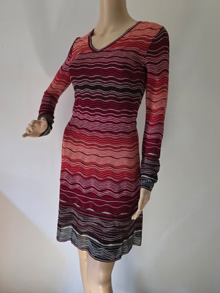 Missoni Red Multicolor Striped Knee-Length Dress XS sz