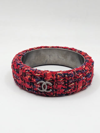 Chanel Red Tweed Interlocking Bangle Bracelet M sz