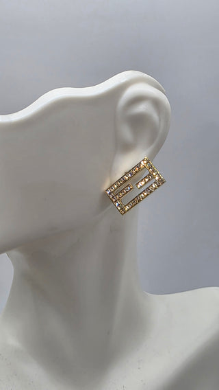 Fendi Gold-tone FF Crystal Baguette Stud Earrings