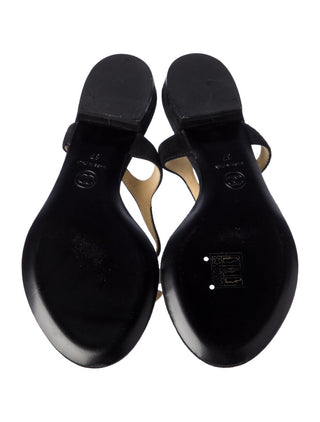 Chanel Interlocking CC Logo Suede T-Strap Sandals 37 sz