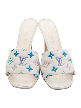 Louis Vuitton White Leather LV Monogram 2023 Revival Slides 40 sz