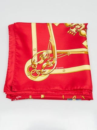 Hermes 90cm Red Gold Mors Et Gourmettes Henri d'Origny Silk Scarf