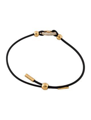 Louis Vuitton Black Leather LV Logo Crystal  Cord Louise by Night Bracelet