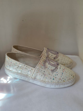 Chanel White 2019 Interlocking CC Logo Espadrilles 40 sz