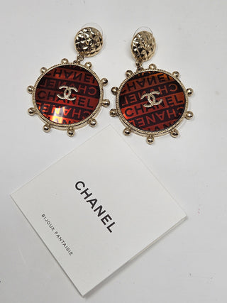 CHANEL Gold tone CC Logo Oversized Drop Earrings