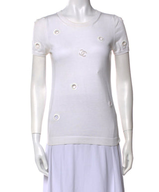 Chanel White Interlocking CC logo Shortsleeve Top US6, FR38