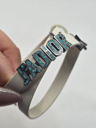 Christian Dior White Leather Wrap Crystal J'Adior Bracelet