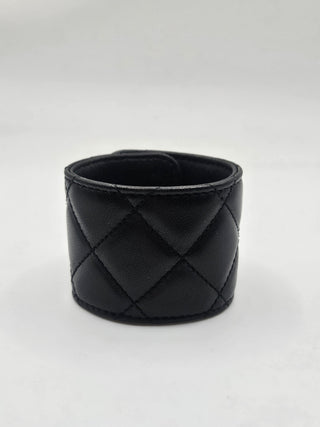 Chanel Black Leather Quilted CC Turnlock Wide Bracelet