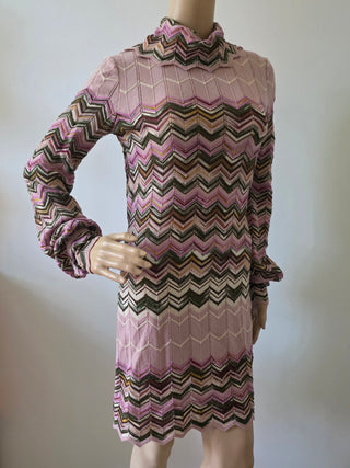 M Missoni Pink Multicolor Wool long-sleeved Dress IT 44