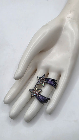 Chanel Black Silver-tone Strass Interlocking CC Shooting Star Earrings