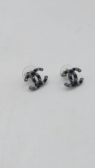 Chanel Silver-tone Faux Pearl Interlocking CC Stud Earrings