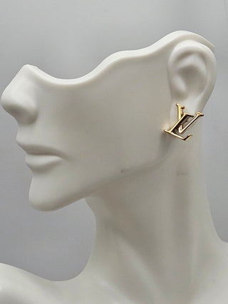 Louis Vuitton Gold-tone LV Logo Iconic Stud Earrings