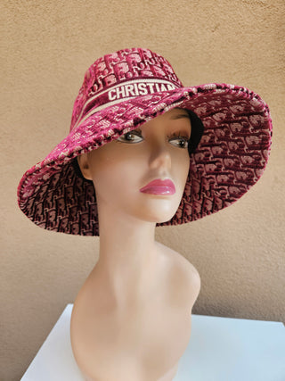 Christian Dior Red Multicolor Velvet Oblique Bucket Hat