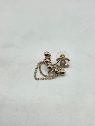 Chanel 2022 Strass CC Asymmetrical Ear Cuff Earrings