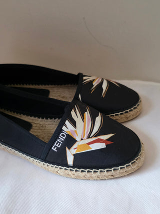 Fendi Black Logo Printed round-toe espadrilles 40 sz