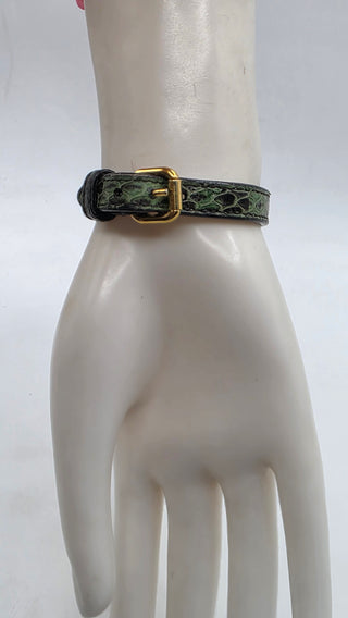 Fendi Gold-tone Crystal Green Snake Skin FF Leather Wrap Bracelet