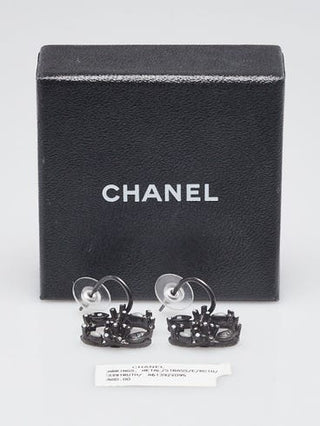 Chanel Ruthenium Metal Glitter Resin Crystal Dual Sided CC Drop Earrings