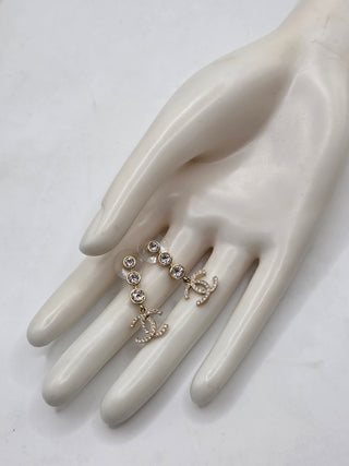 Chanel Gold-tone Strass Interlocking CC Drop Earrings