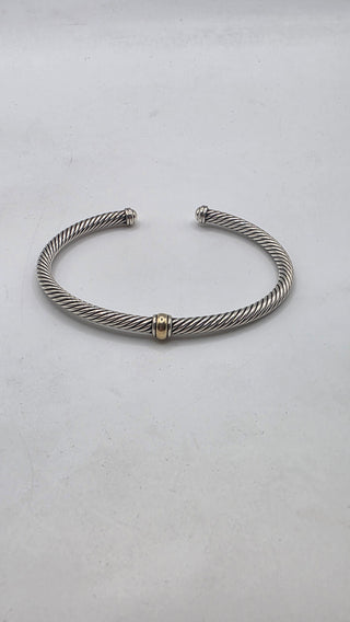 David Yurman Sterling Silver Classic Cable Gold Station Cuff Bracelet
