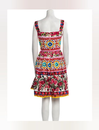 Dolce & Gabbana Red Floral Print Knee-Length Dress M US8 IT44