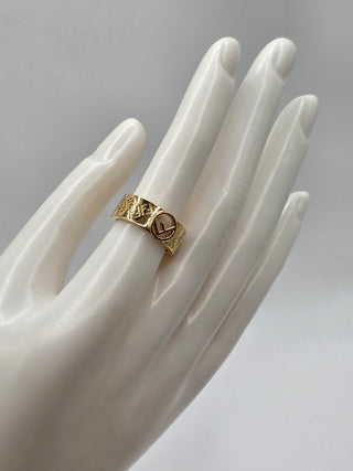 Fendi Gold-tone FF Logo Band Ring 6.5 sz