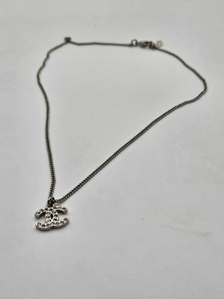 Chanel Silver-tone Strass Interlocking CC Pendant Necklace