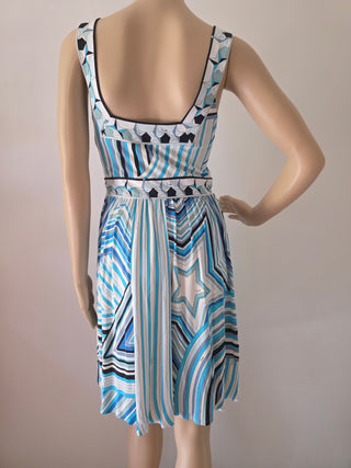 Emilio Pucci Blue Multicolor Printed Mini Summer Dress M sz