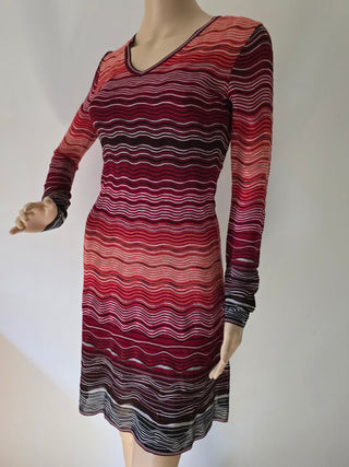 Missoni Red Multicolor Striped Knee-Length Dress XS sz
