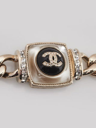Chanel Gold Metal Crystal Interlocking CC Chunky Chain Bracelet