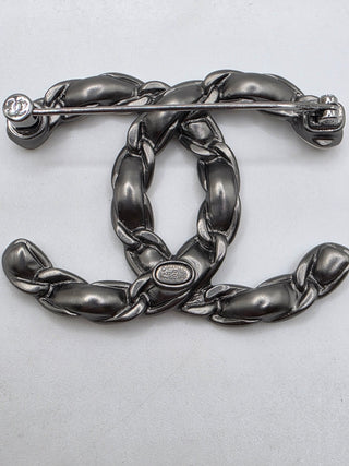Chanel Silver-tone 2022 Enamel Interlocking CC Brooch
