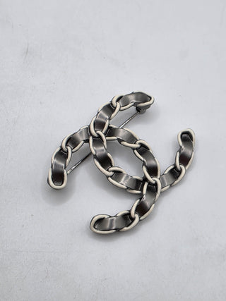 Chanel Silver-tone 2022 Enamel Interlocking CC Brooch