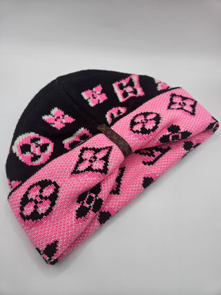 Louis Vuitton Pink Black Wool 3D Monogram Beanie NWT