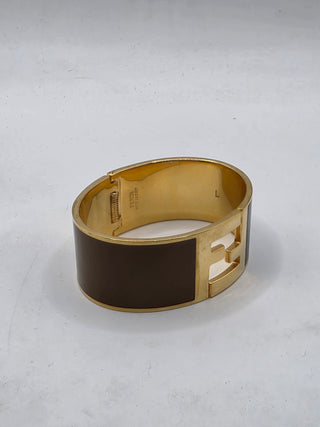 Fendi Gold-tone Brown Enamel FF Fendista Bangle Bracelet