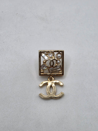 Chanel Gold-tone 2022 Faux Pearl Strass CC Drop Earrings