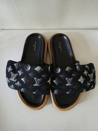 Louis Vuitton Black Blue LV Monogram Slides 40 sz