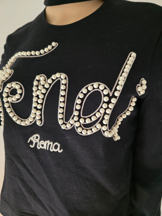 Fendi Black Graphic Print Mock Neck Sweatshirt XS sz