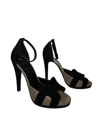 Hermès Beige Black Premiere H Logo D'Orsay Pumps 39 sz