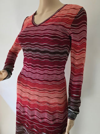 Missoni Red Multicolor Striped Knee-Length Dress XS sz
