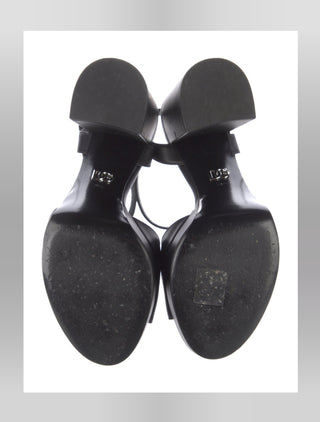 Dolce and Gabana black leather DG logo platform sandals 38.5 sz