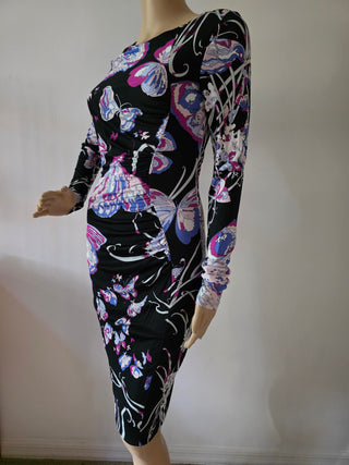 Emilio Pucci Purple Multicolor Floral Printed Knee-Length Dress 42 sz