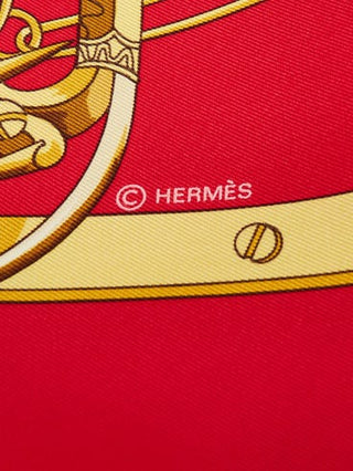 Hermes 90cm Red Gold Mors Et Gourmettes Henri d'Origny Silk Scarf