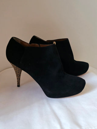 Fendi Black suede Zucca FF Logo  Ankle booties 39.5 sz