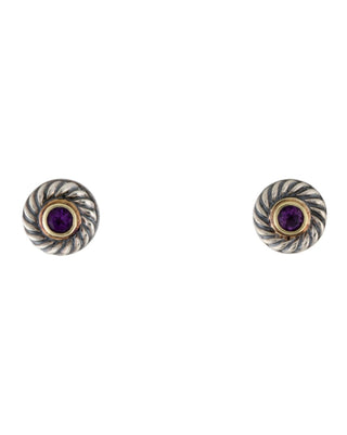 David Yurman Sterling Silver Two-Tone Amethyst Cookie Stud Earrings