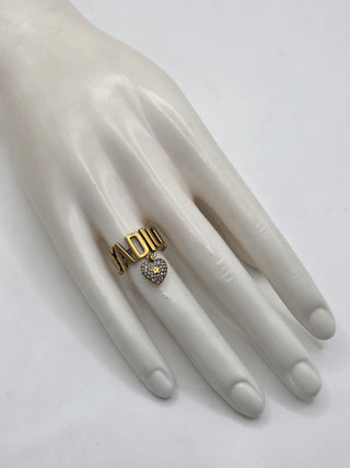 Christian Dior Gold-tone Crystal Heart J'Adior Cocktail Ring 6 sz