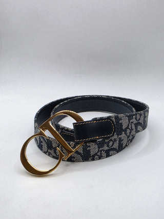 Christian Dior Blue Trotter Logo Canvas CD Belt 80 sz