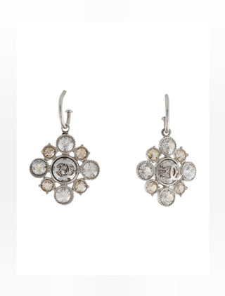 Chanel Silver-tone Strass Interlocking CC Drop Earrings